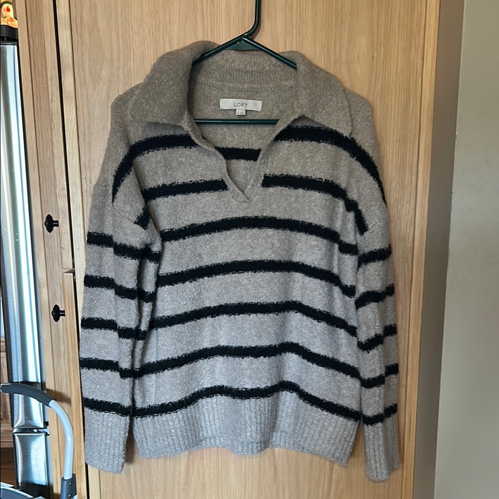 LOFT Women's Tan and Black Striped Sweater